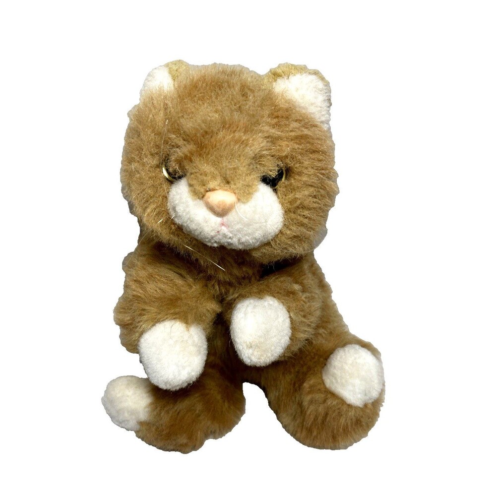 A&A Plush Orange Cat Ginger and White Gold Eyes Laying Down VTG Stuffed Animal